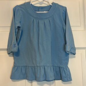 Hanna Andersson Light Blue Top w/ Button Cuff Sleeves & Ruffle Bottom Hem - Size